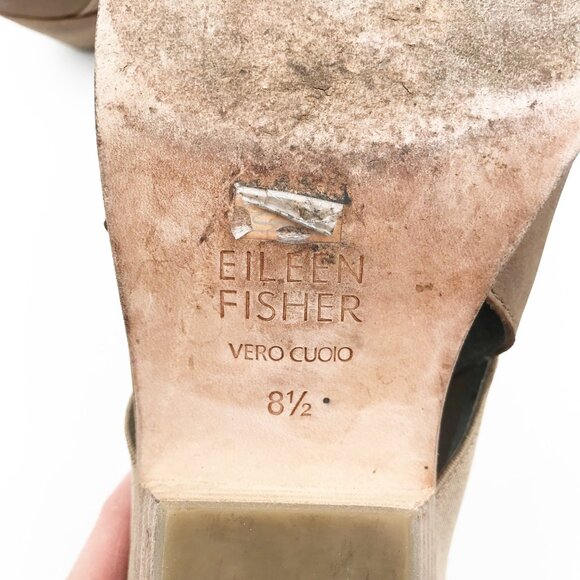 EILEEN FISHER Tan Leather Pointed Toe Slip On Block Heel Ankle Boots Womens 8.5 - Picture 9 of 11